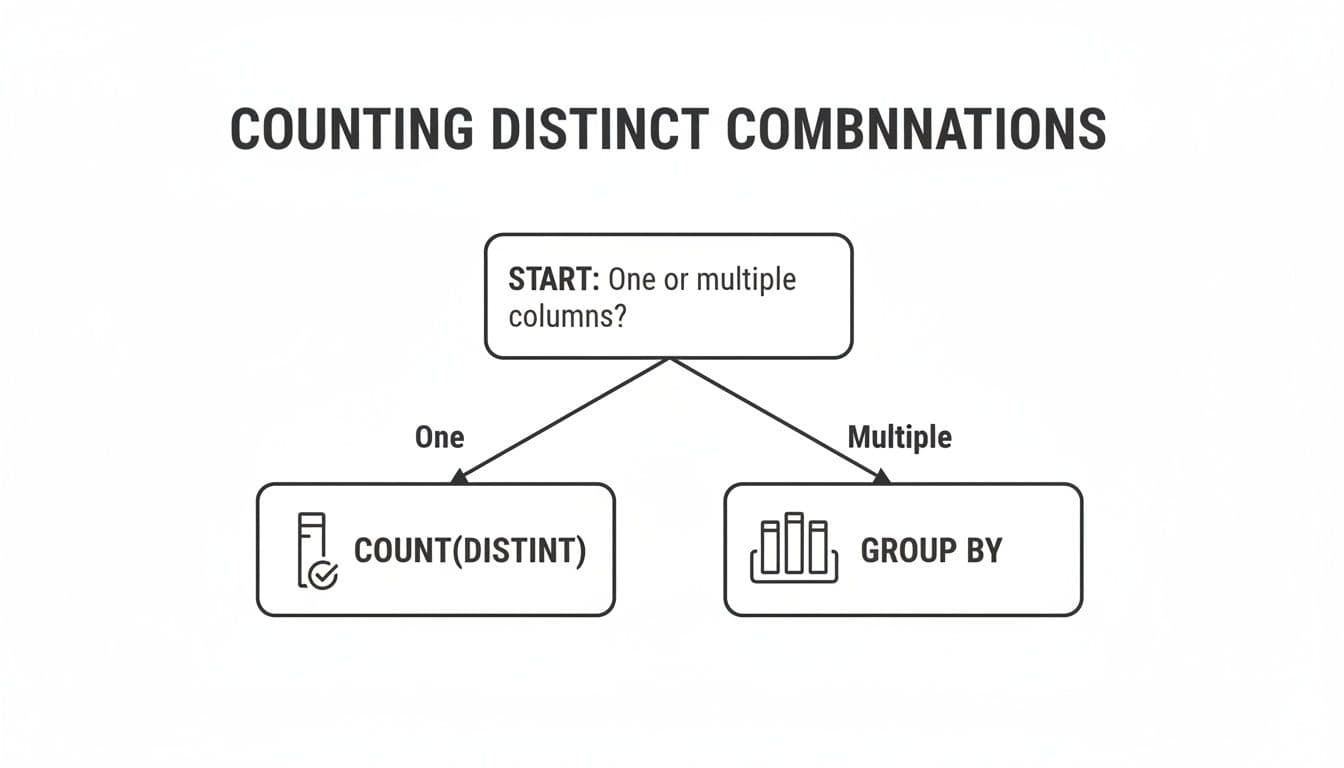 Flowchart explaining how to count distinct combinations using COUNT(DISTINCT) or GROUP BY.
