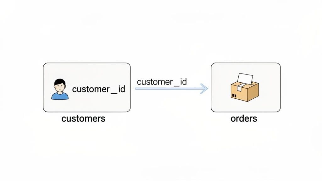 A simple database diagram illustrating customers related to orders through a customer_id.